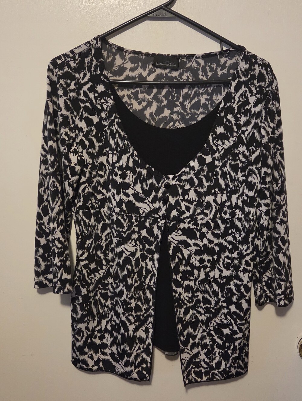Brittany Black Two-Tone Black & White Printed Layered Blouse